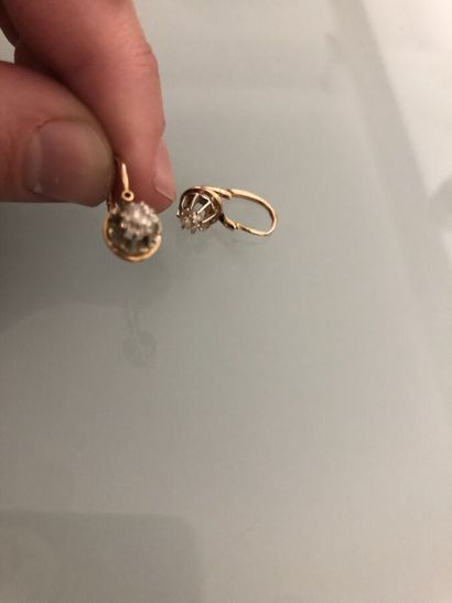 Pair of yellow gold earrings set with old-cut...
