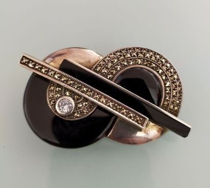Art deco style brooch enamelled black and...