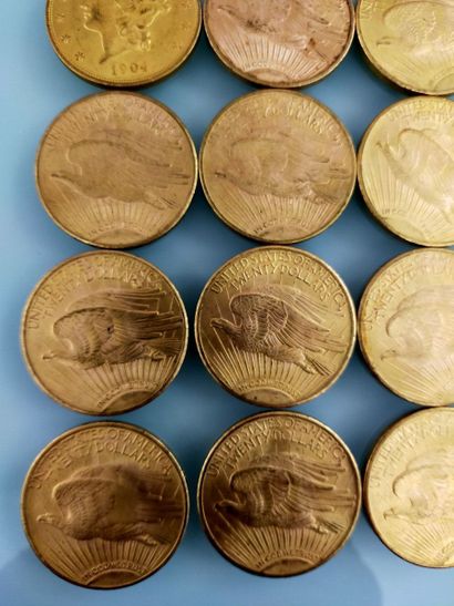20 coins of 20 gold dollars, USA
(worn and...