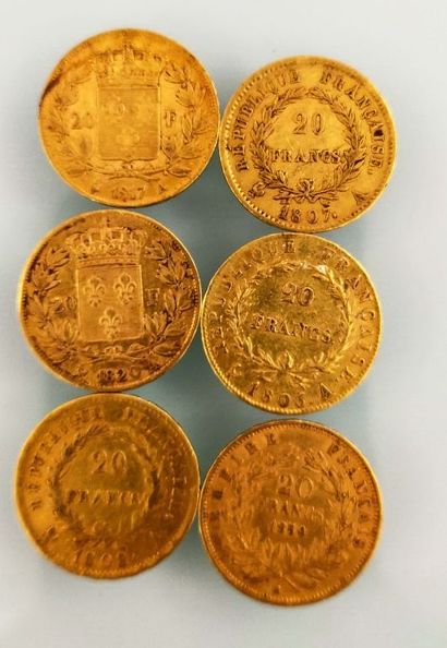 6 coins of 20 francs gold Napoleon, France
(worn...