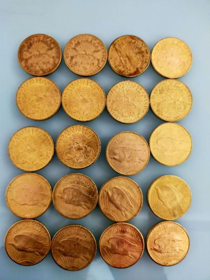 20 coins of 20 gold dollars, USA
(worn and...