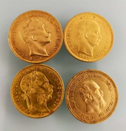 Lot of 4 gold coins : 
1 coin of 20 Drachmas...