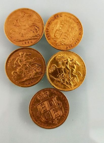 5 pieces of gold half sovereign, United Kingdom
(worn...