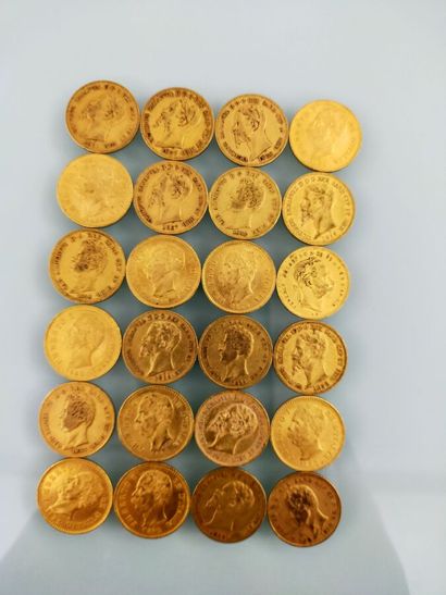 24 coins of 20 gold Lira, Italy
(worn and...