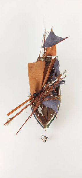 Antique model of a boat in a suitcase 
Height...
