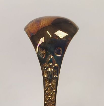 12 mocha spoons and sugar tongs in silver...