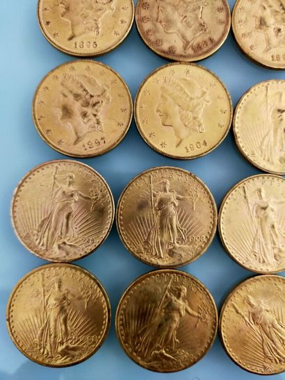 20 coins of 20 gold dollars, USA
(worn and...