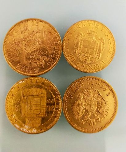 Lot of 4 gold coins : 
1 coin of 20 Drachmas...