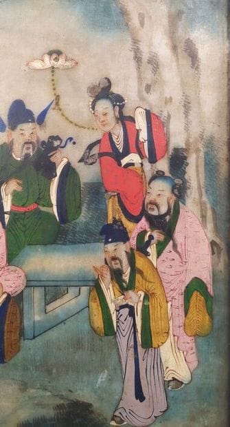 CHINE
Ecran de table en pierre dure représentant...