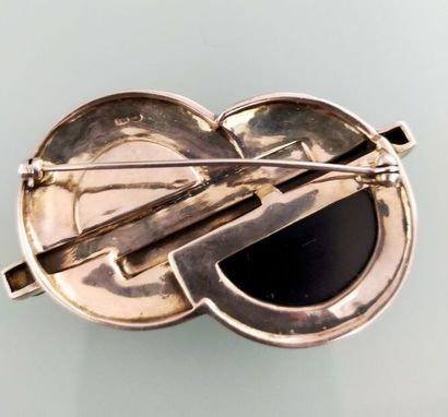 Art deco style brooch enamelled black and...