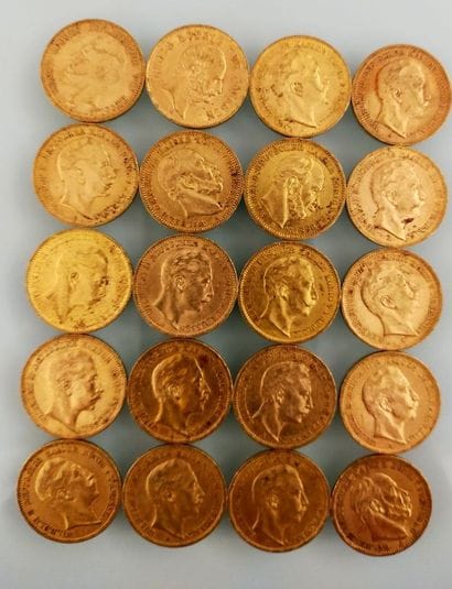 20 coins of 20 gold Mark, Germany
(worn and...