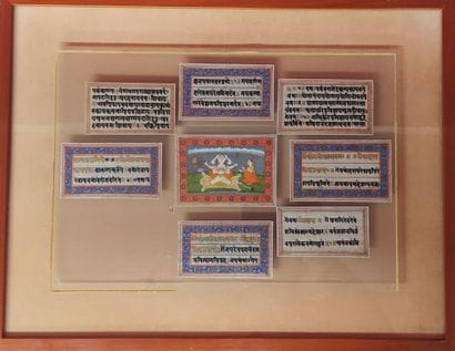 INDE
Ensemble de huit pièces encadrées avec...