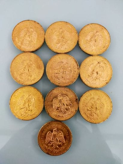 10 pieces of 50 Pesos gold, Mexico
(worn...