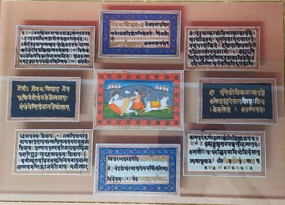 INDE
Ensemble de huit pièces encadrées avec...