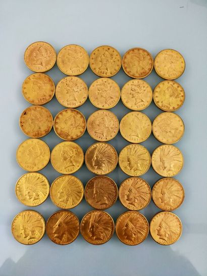 30 pieces of 10 gold dollars, USA
(worn and...
