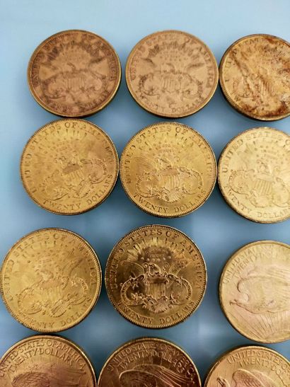 20 coins of 20 gold dollars, USA
(worn and...