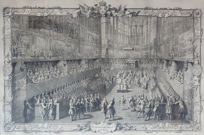 Lot of two engravings representing historiated...
