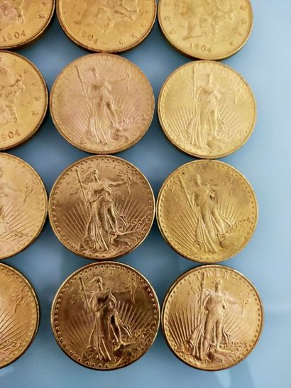 20 coins of 20 gold dollars, USA
(worn and...