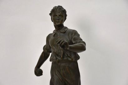 BALL GAMES. 
English bowls player.
Sculpture...