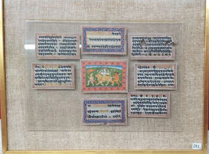 INDE
Ensemble de huit pièces encadrées avec...