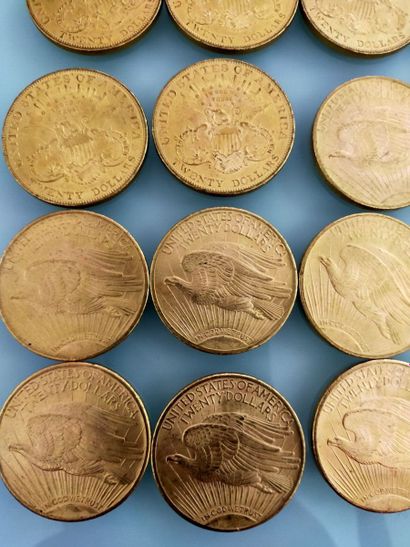 20 coins of 20 gold dollars, USA
(worn and...