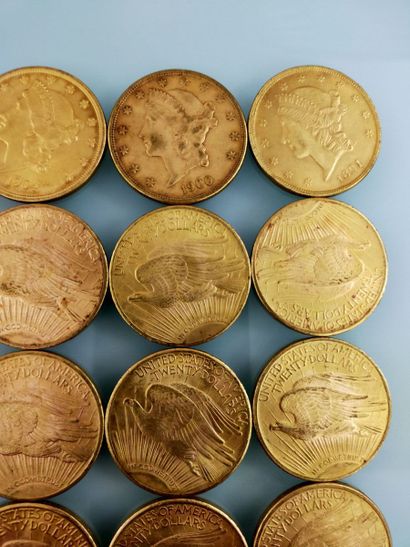 20 coins of 20 gold dollars, USA
(worn and...