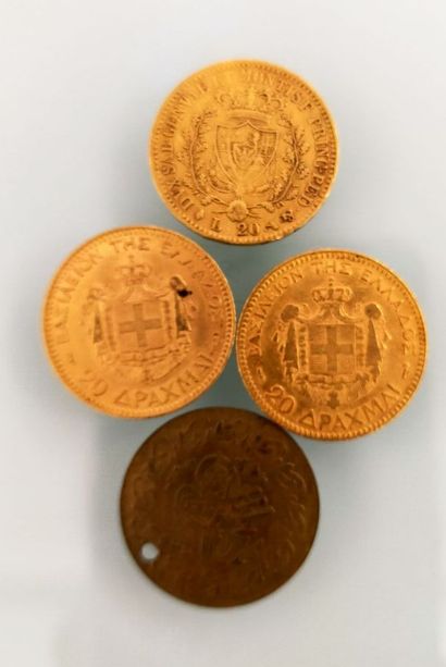 Lot of 3 gold coins : 
- 1 coin of 20 gold...