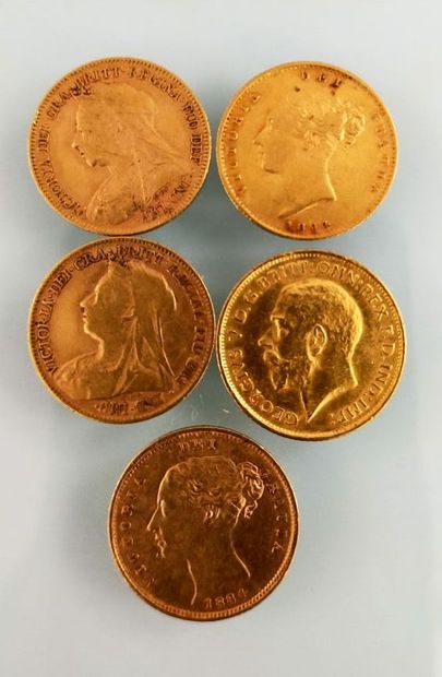 5 pieces of gold half sovereign, United Kingdom
(worn...