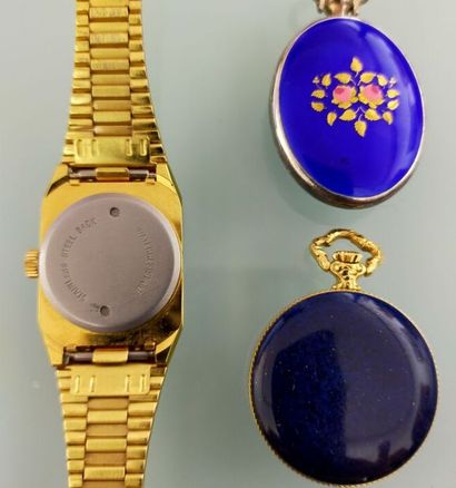 Set of 2 neck watches and metal wrist wa...