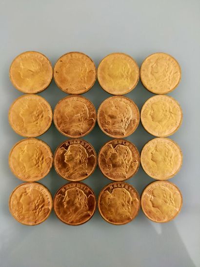 16 coins of 20 Francs gold, Switzerland
(worn...