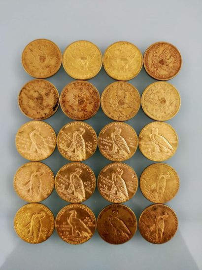 20 pieces of 5 gold dollars, USA
(worn and...