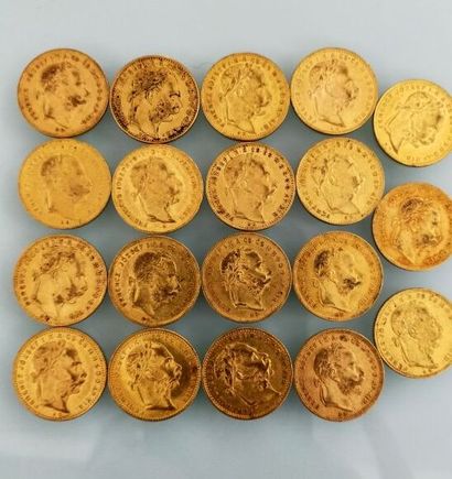 19 coins 20 Francs gold, Franz Josef I or...