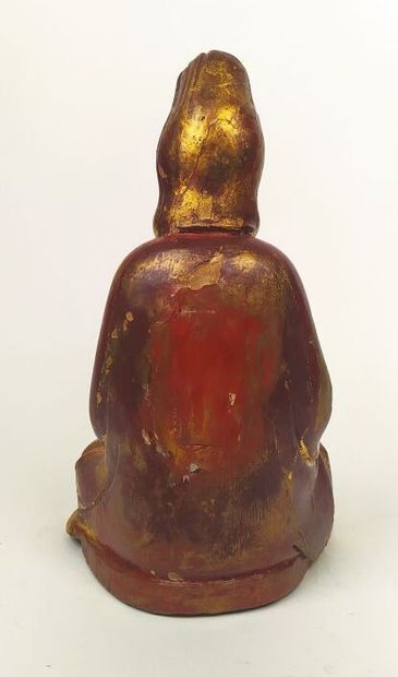 ASIE, Boudha en tailleur en bois laqué rouge...