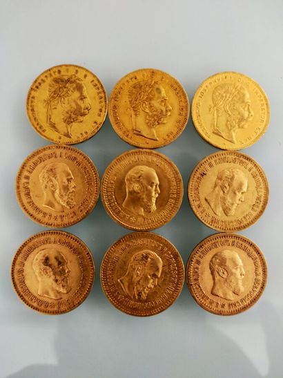 3 coins of 20 Francs gold, Franz Joseph I,...