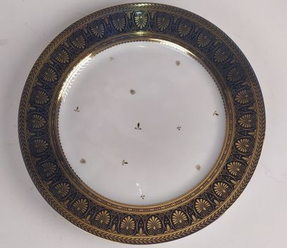 SEVRES
Three porcelain plates with blue marli...