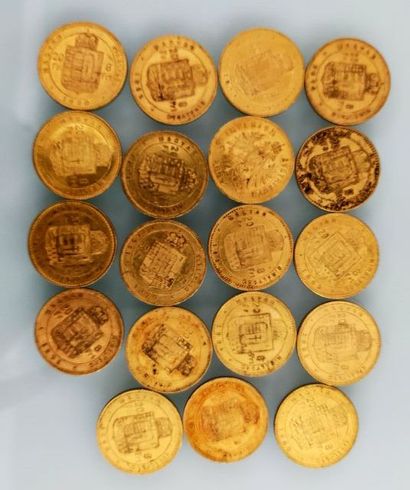 19 coins 20 Francs gold, Franz Josef I or...