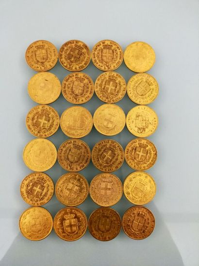 24 coins of 20 gold Lira, Italy
(worn and...