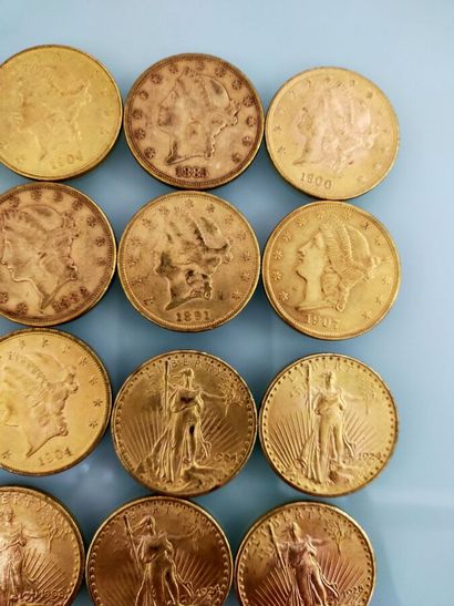 20 coins of 20 gold dollars, USA
(worn and...
