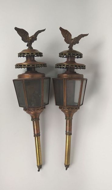 Pair of car lanterns in copper with eagle...