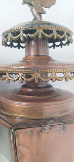 Pair of car lanterns in copper with eagle...