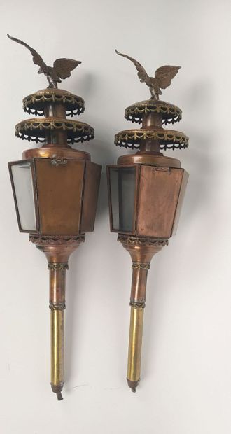 Pair of car lanterns in copper with eagle...