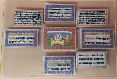 INDE
Ensemble de huit pièces encadrées avec...