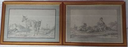 Set of two drawings, one representing a mother...