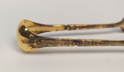 12 mocha spoons and sugar tongs in silver...