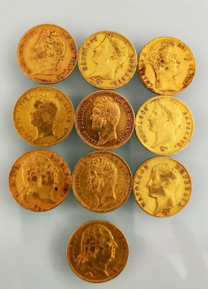 10 pieces of 20 Francs gold, France
(worn...