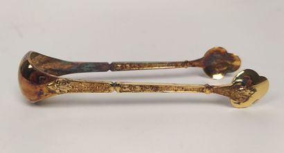 12 mocha spoons and sugar tongs in silver...