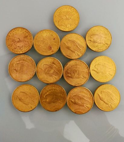 13 coins of 20 gold dollars, USA
(worn and...