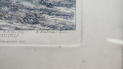 Lot of two engravings representing historiated...