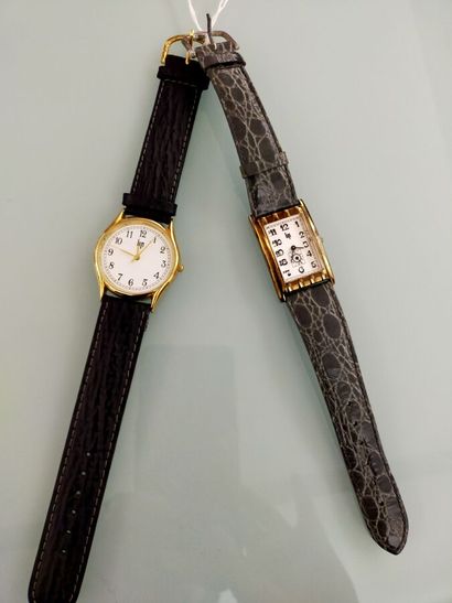 LIP 
Three Men's watch in gilded metal, leather...