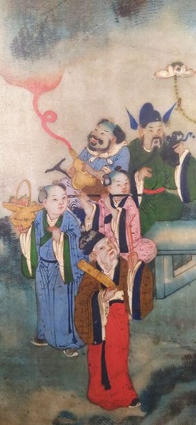 CHINE
Ecran de table en pierre dure représentant...